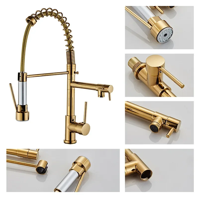 Pull out Kitchen faucet Gold sink Mixer tap vanity water tap Rotating