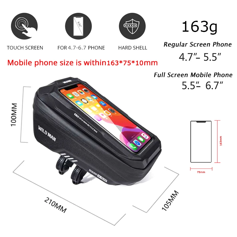 WILD MAN Mountain Bike Bag Front Handlerbar Bag Rainproof 6.7inch Mobile Phone Case Bicycle Top Tube Bag Cycling Accessories