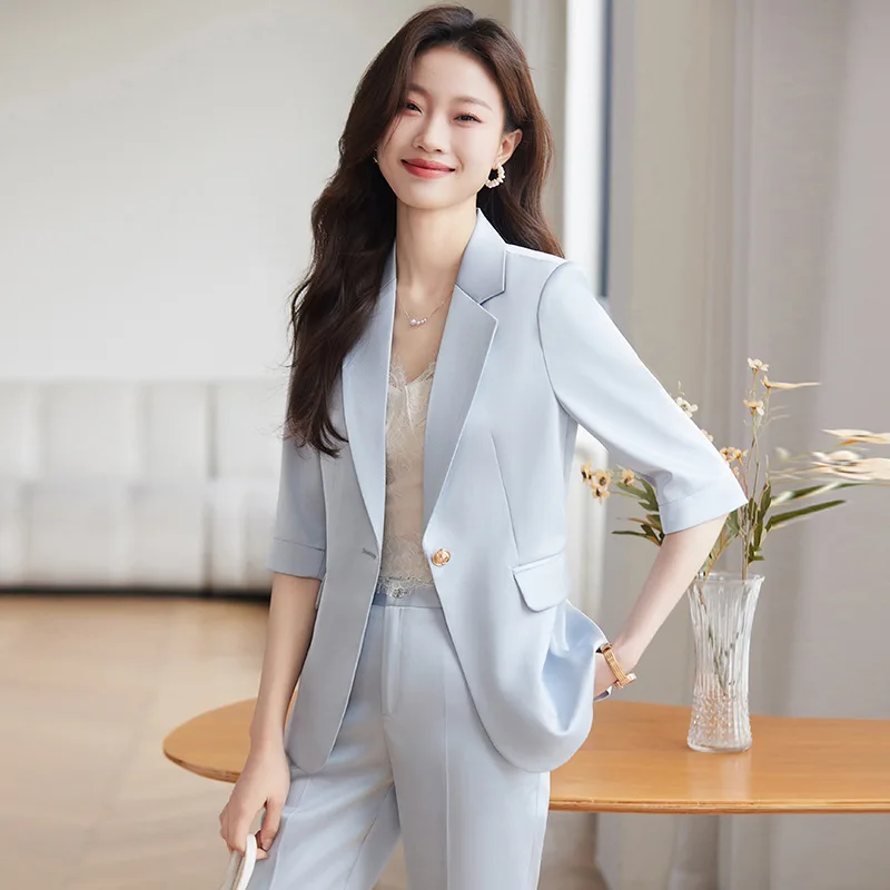 

Spring Summer Formal Pantsuits for Women Business Work Wear Professional Office Ladies Trousers Set Career Outfits