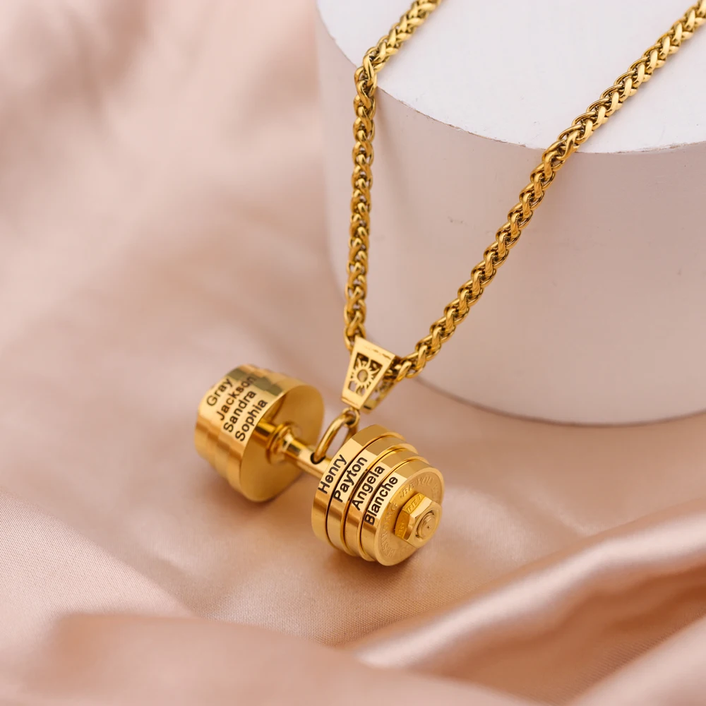 MaiLun Personalisierte Namen Hantel Halskette Hip Hop Halskette Edelstahl Hantel Halskette Schmuck Geschenk – Detail 15