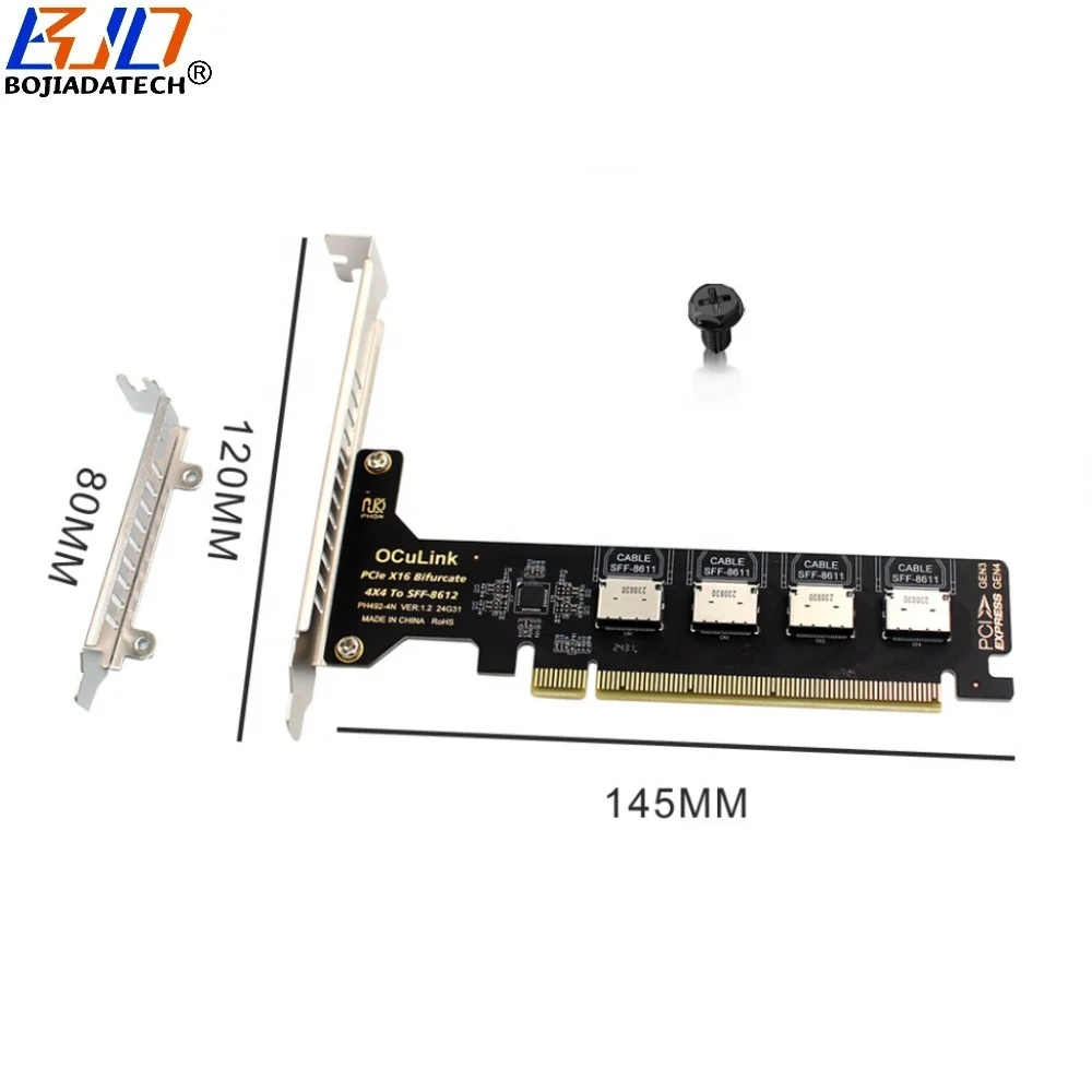 PCI-E 4.0 16X to 4 * Oculink SFF-8611 SFF-8612 Expansion Riser Card Motherboard Support PCIe X4x4x4x4 Bifurcation in Stock