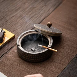 Ceramic Ashtray with Cover Home Office Creative Living Room Chinese Fly Ash Proof Ceramic Ashtray