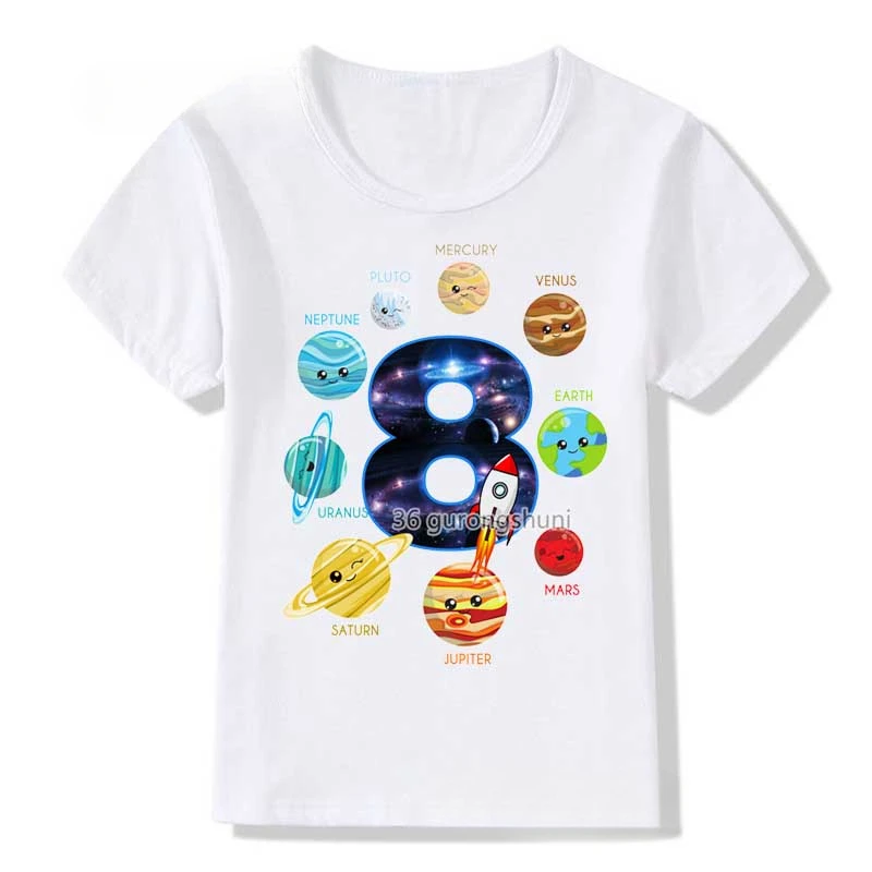 Cartoon Kids Cotton T Shirt for Boys Children Clothing Girl Clothes Birthday 6 7 8 9 Years Tshirt Nine Planets Graphic Tee Shirt