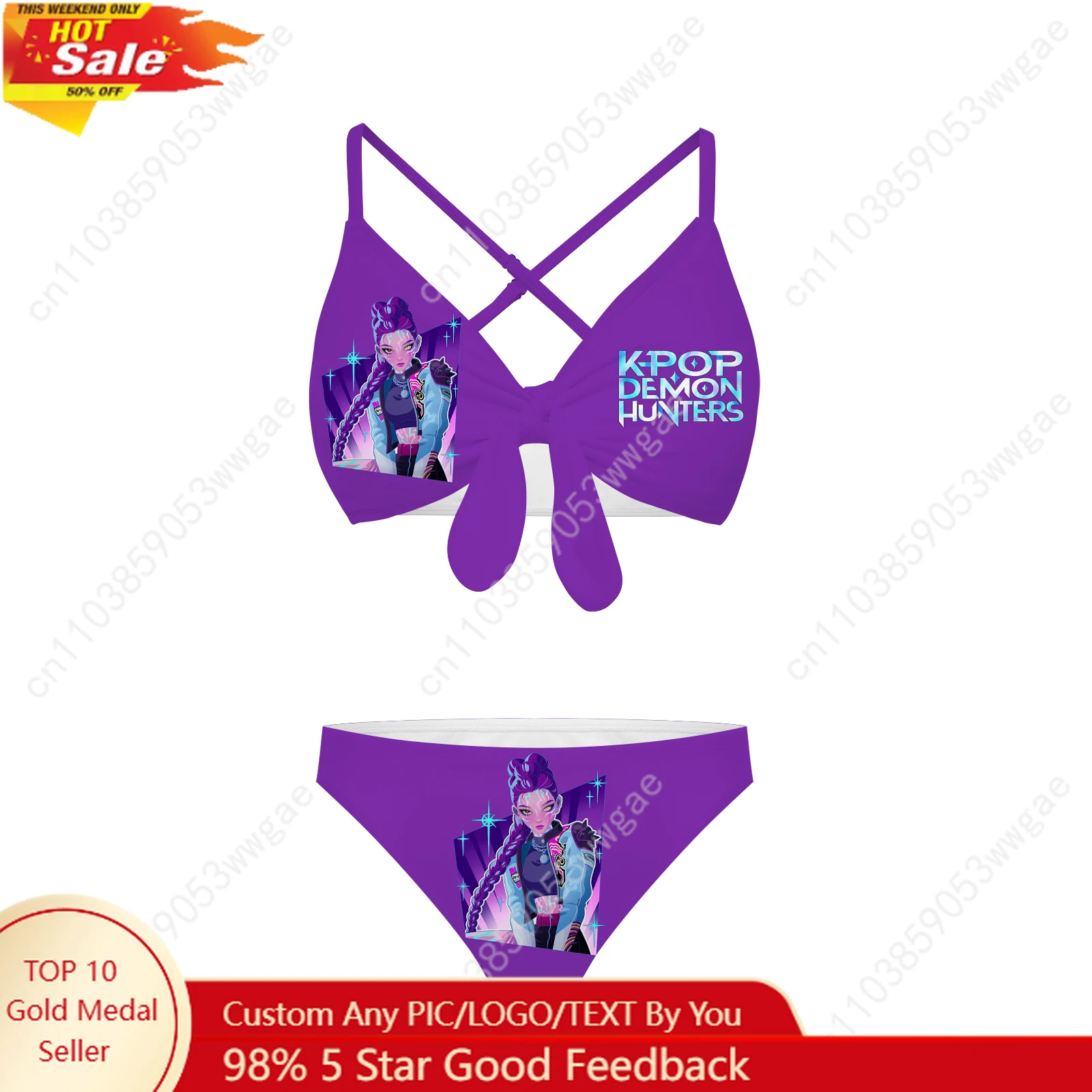 

KPop Demon Hunters Bathing Suit Cross Strap Suspender Swimsuit Womens Personalized Bikini Beach Swimwear Customized Beachwear