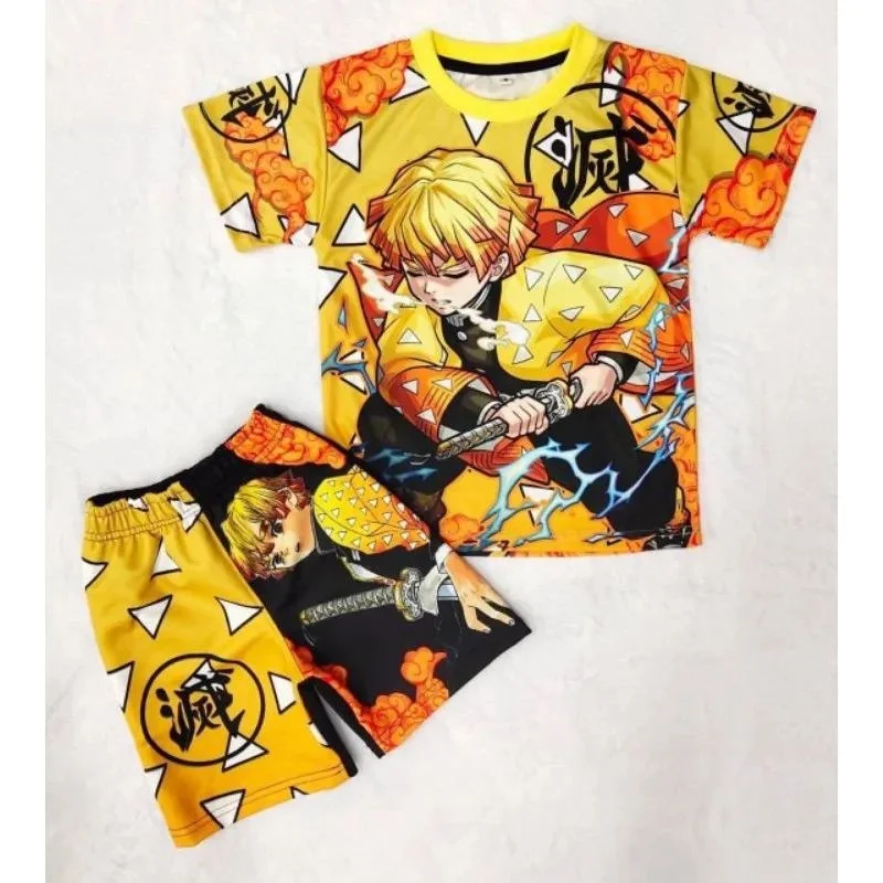 

Demon Slayer Kyojuro Rengoku Flame Hashira 2-Piece Set Short Sleeve T-shirt and Matching Shorts Anime Print Casual Loungewear