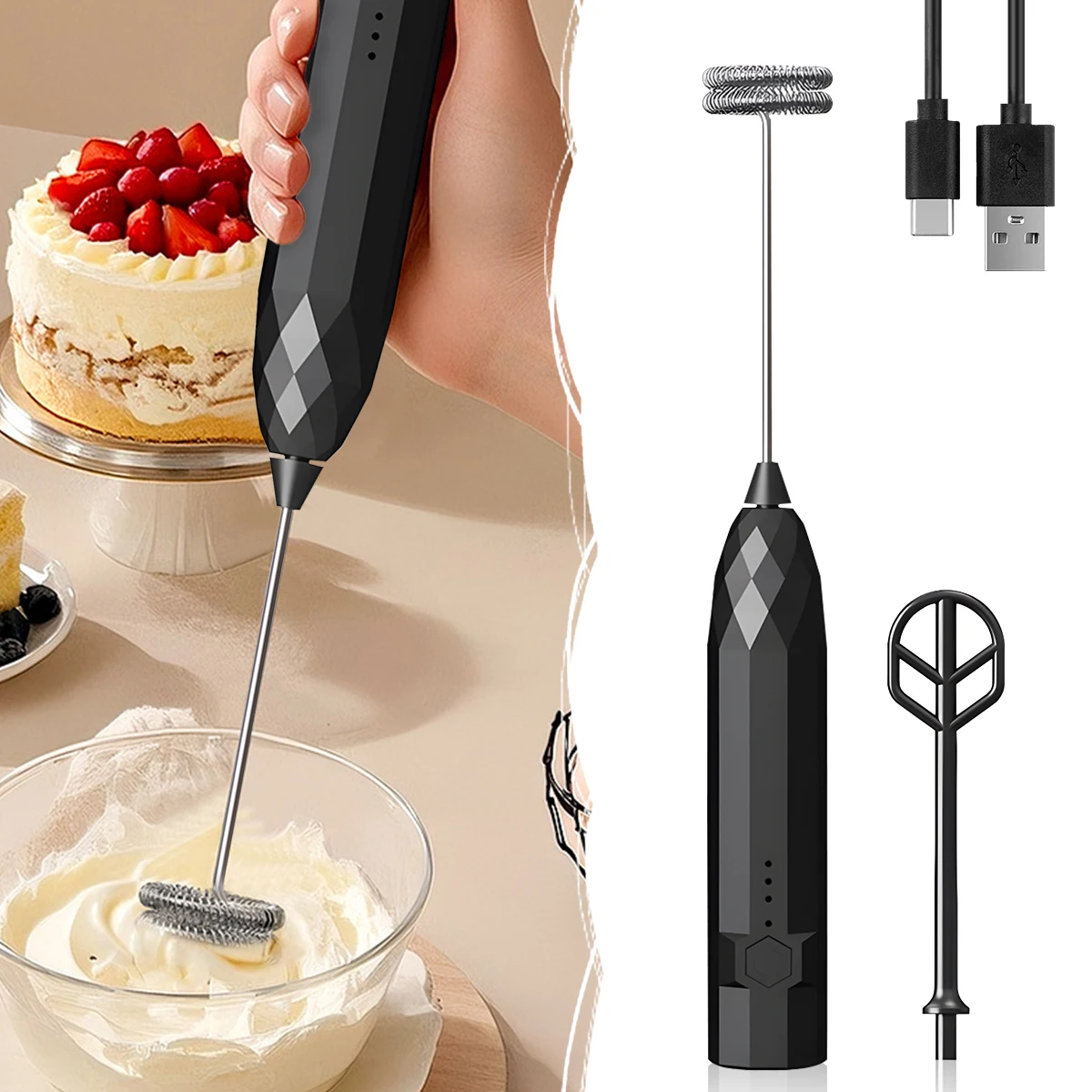 Tragbarer elektrischer Hand-Schneebesen, Mixer und Milchaufschäumer, Küchenzubehör – Kaffeebar-Essentials spart Zeit und Aufwand