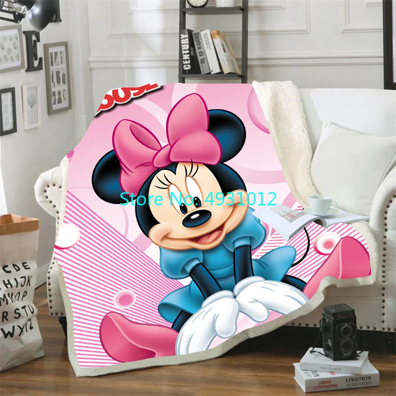 Selimut Hangat Bermotif Mickey Mouse Minnie Mouse 70x100cm Selimut Sherpa Domba Flanel 3D Lembut Hadiah Bayi Anak-anak untuk Sofa Kamar Tidur