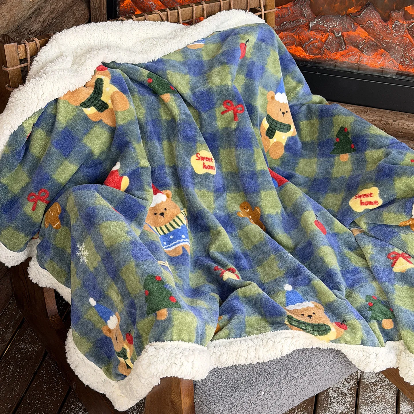 Milk Fleece Christmas Bear Blanket Thickened Lamb Velvet Cover Blanket Office Single Nap Blanket Large Size with Hidden Zipper