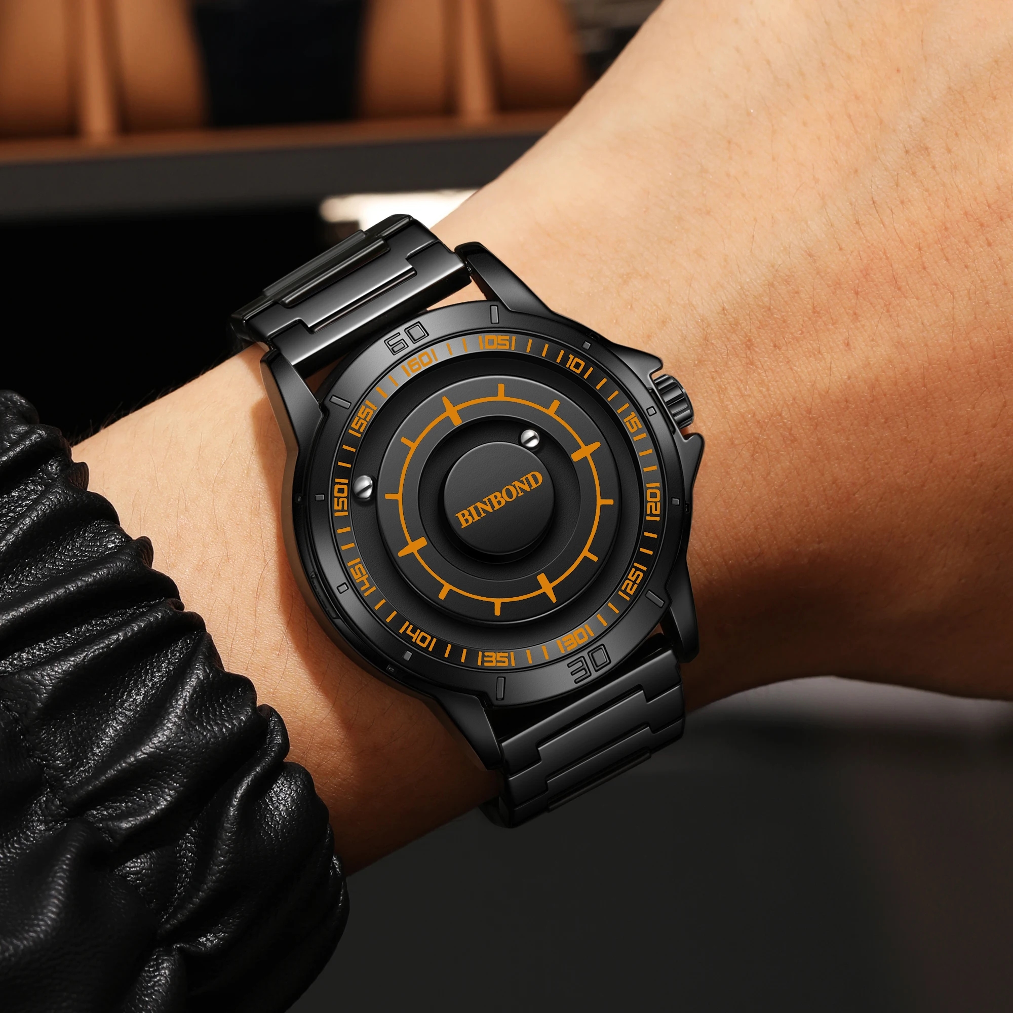 Relojes de pulsera de cuarzo con fuerza magnética originales BINBOND para hombre, reloj de hombre a prueba de agua, reloj de lujo de acero inoxidable para hombre.