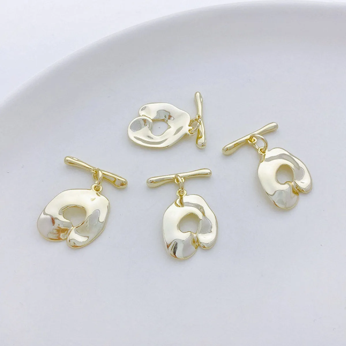 14K Gold Plated Special Irregular Oval OT Buckle DIY Pearl Bracelet Necklace Button Connector Jewelry Findings