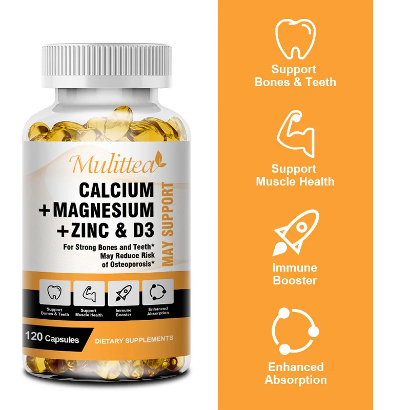 Mulittea Calcium Magnesium Zinc Vitamin D3 Capsules helps Support Bones, Teeth, Heart and Enhance Immune System Function