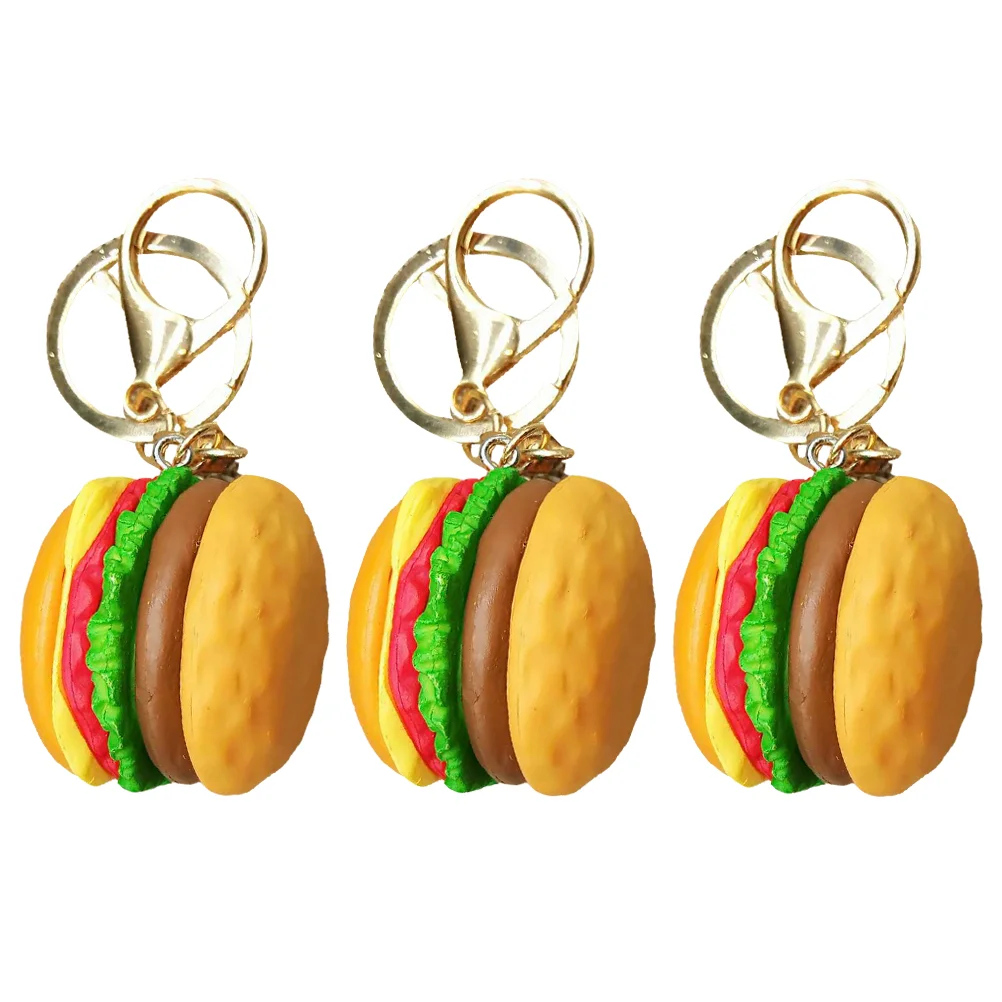 3 Pcs Hamburger Keychain Mini Backpack Simulation Food Pendant Resin Hanging Decor