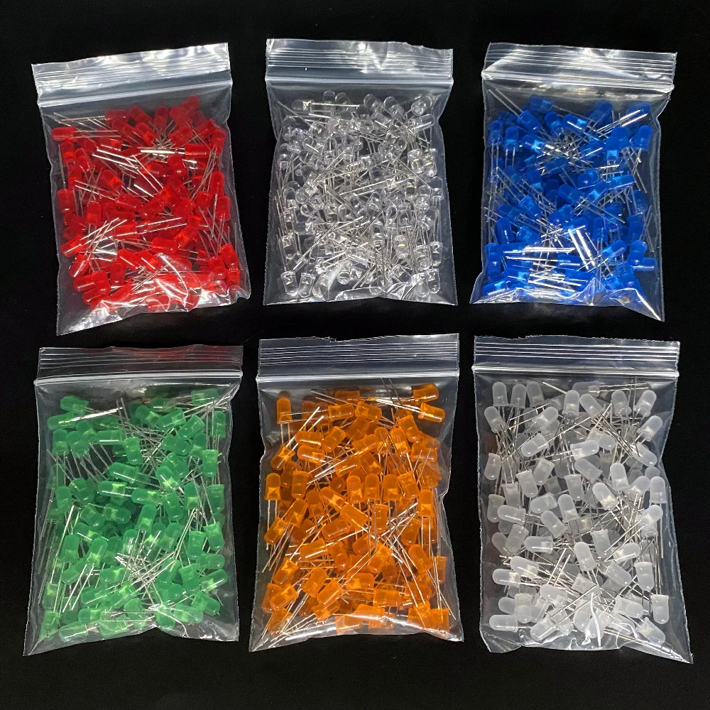 100 шт/200 шт. 3 мм 5 мм светодиодный диод в ассортименте, белый, зеленый, красный, синий, желтый, оранжевый F3 F5, светодиоды, светодиоды, электронный комплект