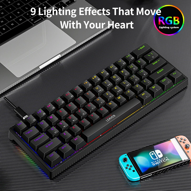 

K620 Wired Mechanical Keyboard 61 Keys RGB Lights Green Axis Red Axis E-Sports Gaming Personality PC Laptop Computer Accessories