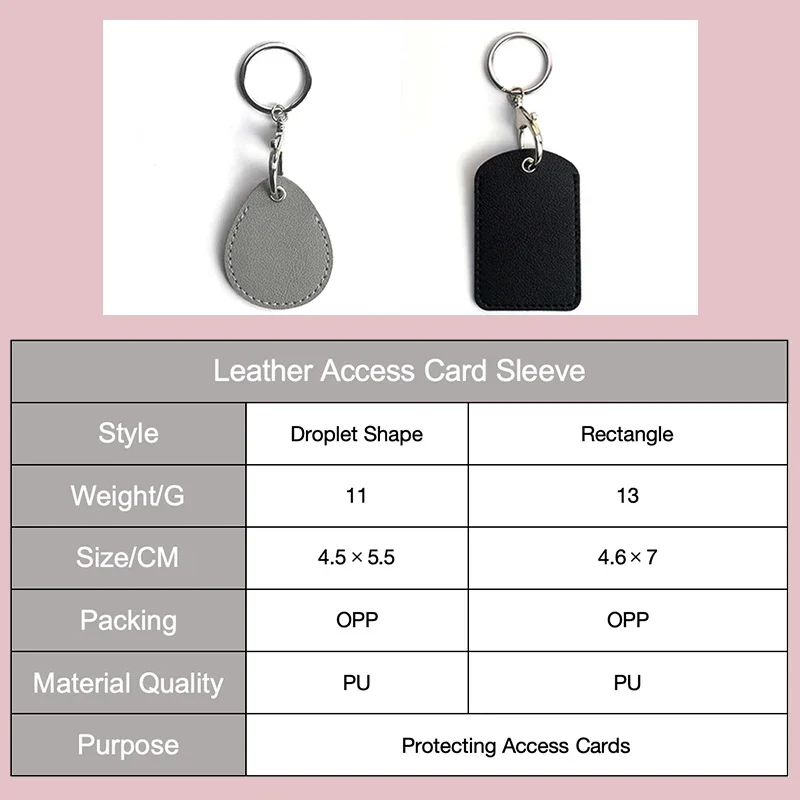 PU Leather Card Holder with Key Ring Water Drop Shaped Key Case Keychain Doorlock Access Control Tags Keyfob Tag ID Card Case