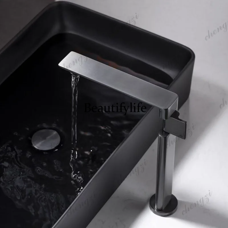 

Basin Faucet Gray Brass Bathroom Hot and Cold Water Sink Mixer Tap Deck Mounted Single Hole Single Lever Black Chrome Tap