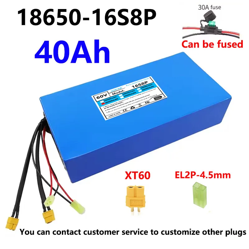 60V 16S8P 40Ah 18650 Lithium Battery Pack Rechargeable Battery Built-in BMS Large Capacity and Power 1000W Preferred Battery