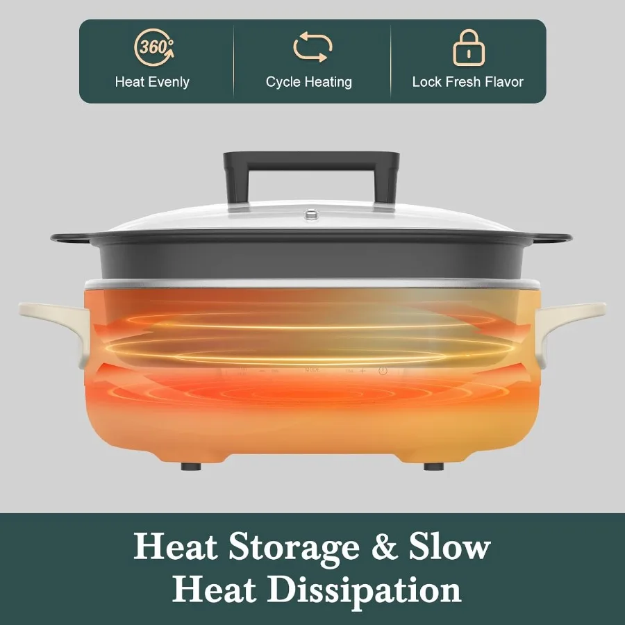 طباخ متعدد سعة 6 لتر مع طاجن 8 في 1 قابل للبرمجة طباخ بطيء فرن هولندي معكرونة غير لاصقة وعاء آمن للفرن حتى 500 فهرنهايت للمطبخ المنزلي