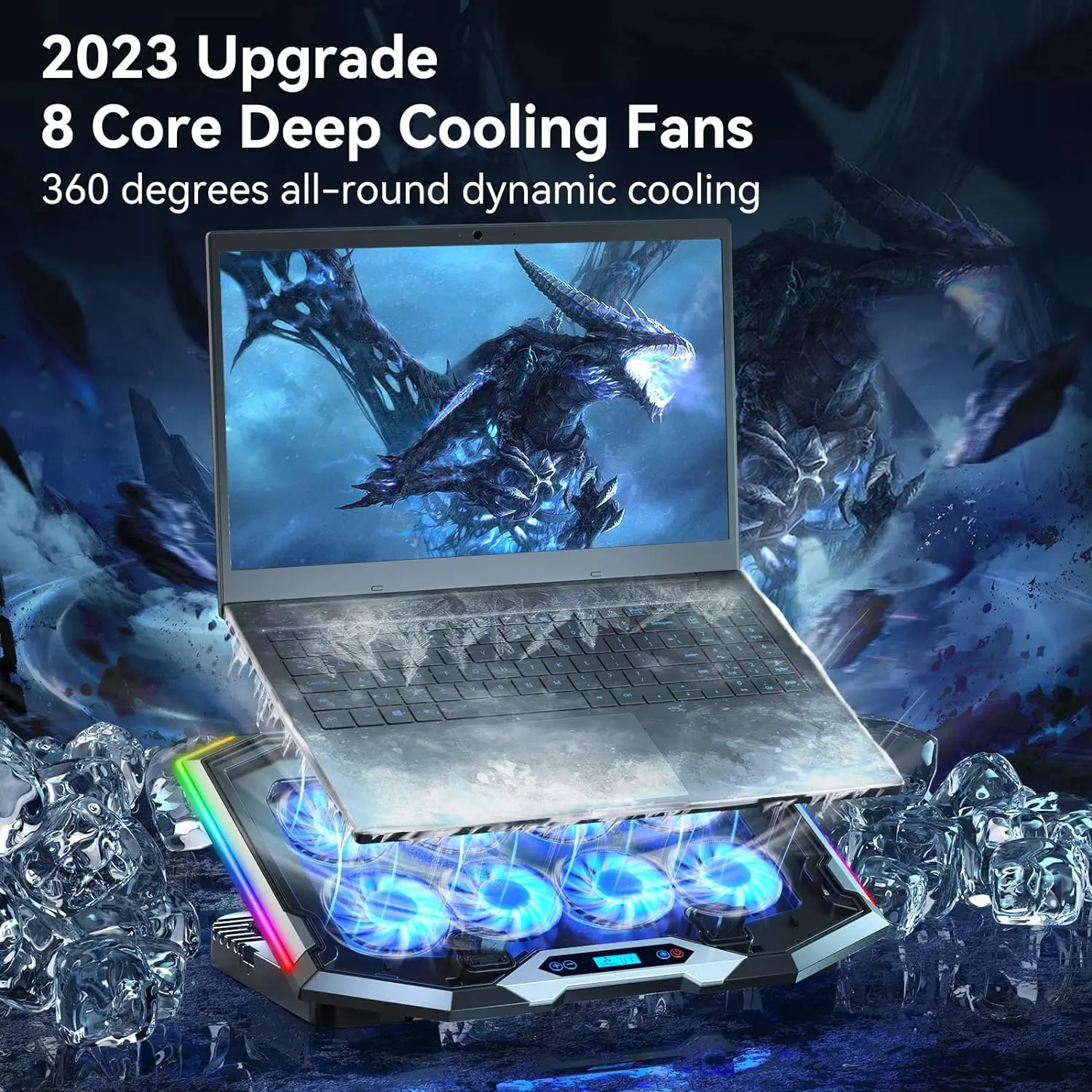 Gaming Laptop Cooling Pad with 8 Cooling Fans, Laptop Fan Cooler Pad for 15-17.3 Inch, Notebook Cooler Stand