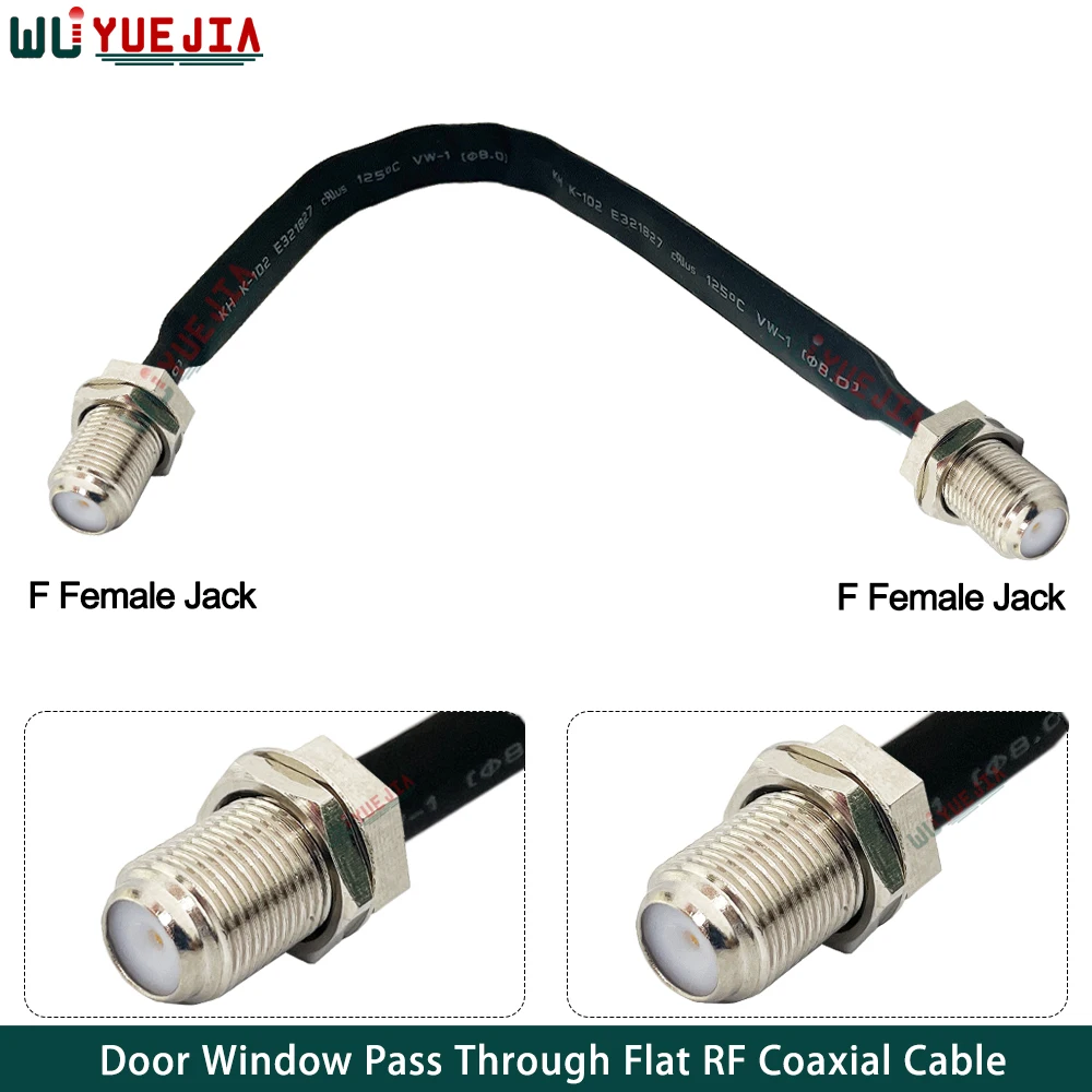 Window Door Pass Through Flat F Female to F Female RF Coaxial Cable Low Profile For TV Antenna Satellite Signal Extension Cord