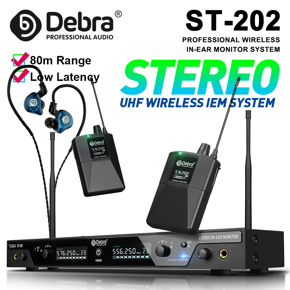

Профессиональная беспроводная система мониторинга ST-202, стерео, с Bluetooth 5.0, двухканальный передатчик для сценических выступлений