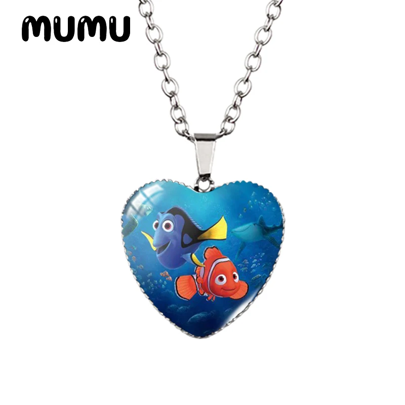 2024 New Finding Nemo Dory Heart Necklace Glass Printed Photo Pendant Handmade Jewelry Gifts Children