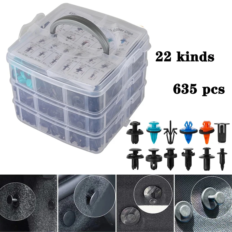 

22 Types/set, 635 Car Fixing Pins, Rivets, Bumpers, Door Trim Panels, Car Fasteners, Car Interior Clips