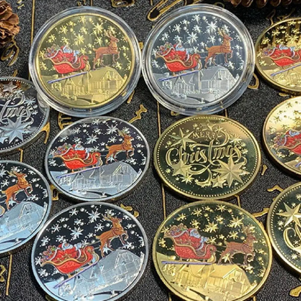 Useful  Collectible Coin 2 Colors Exquisite Christmas Element Festival Coin Compact Metal Coin Gift for Kids