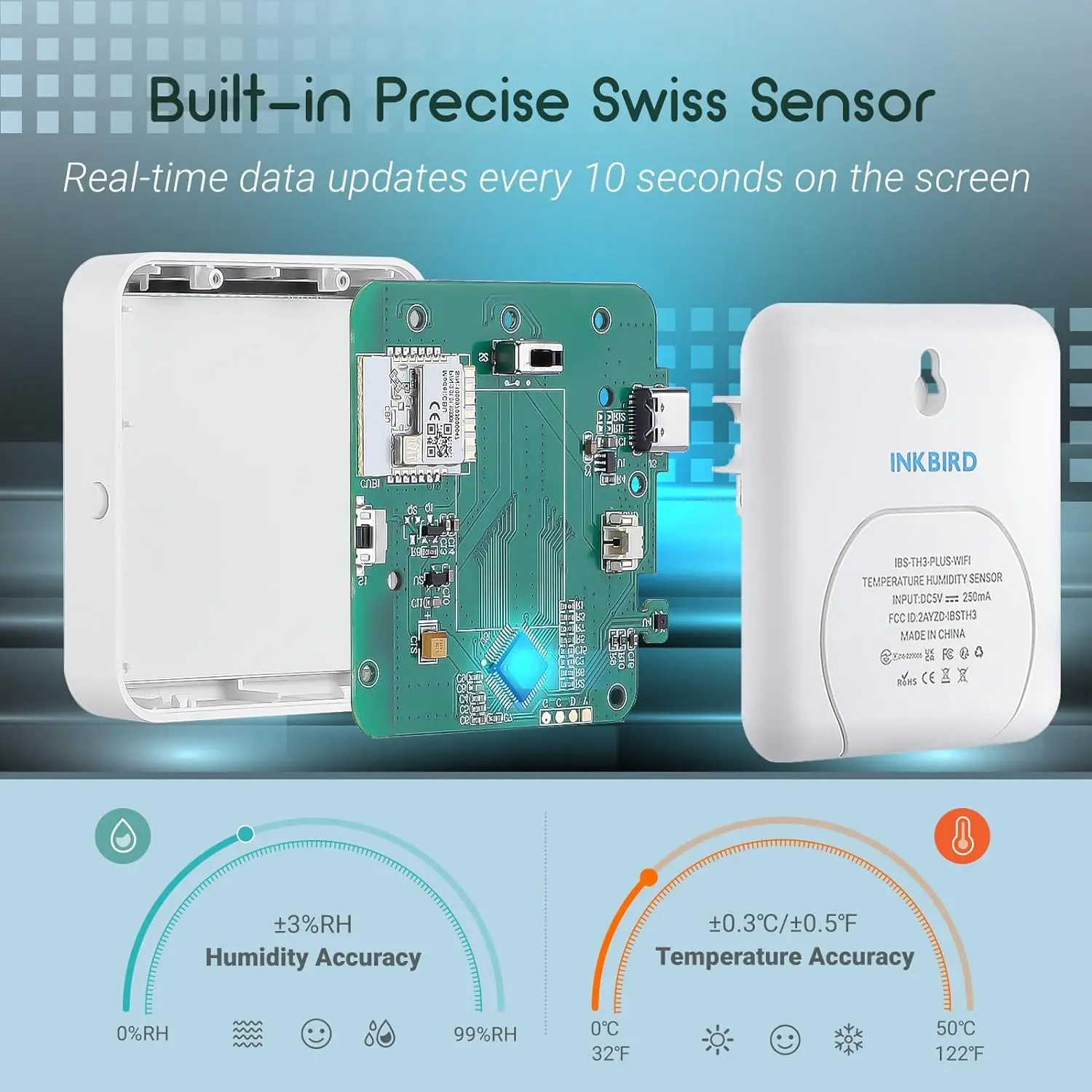 Imagem -04 - Termômetro de Exibição Digital Higrômetro Wi-fi Remoto Temperatura Sensor de Umidade para Quarto Escritório Adega Inkbird-ibs-th3-plus