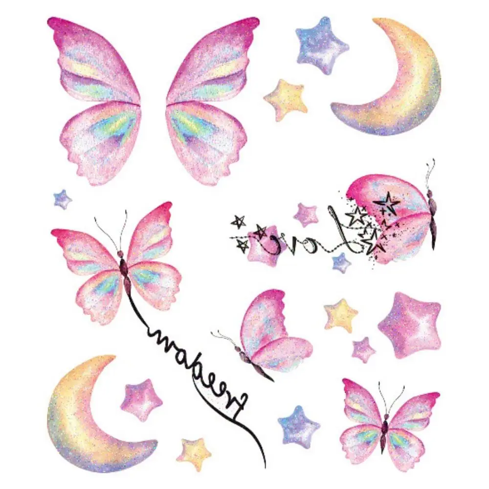 Cute Waterproof Harmless To People Colorful Butterfly Tattoo Water Transfer Sticker Temporary Tattoos Glitter Tattoo Stickers