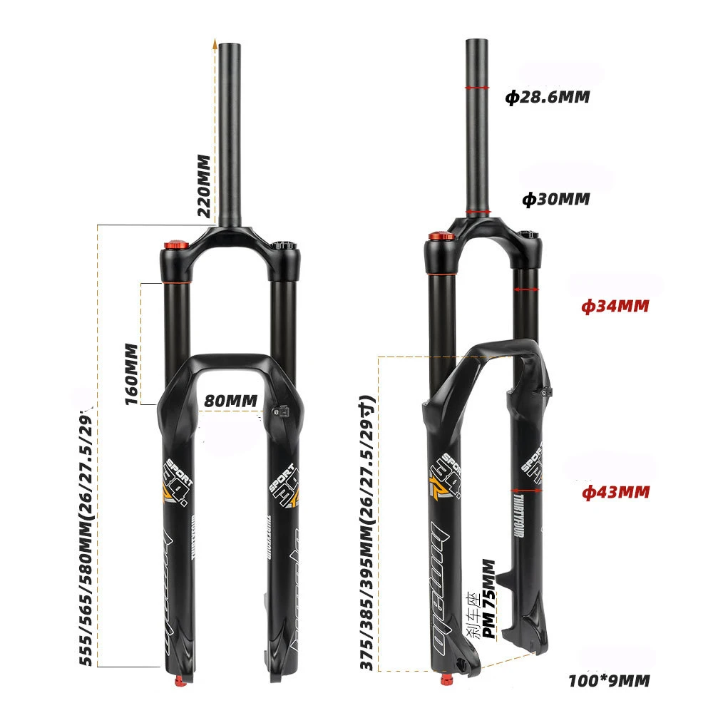 26/27.5/29 Inch MTB Shock Absorber Fork, 160mm Stroke Quick Release Damping Adjustable Bike Front Fork