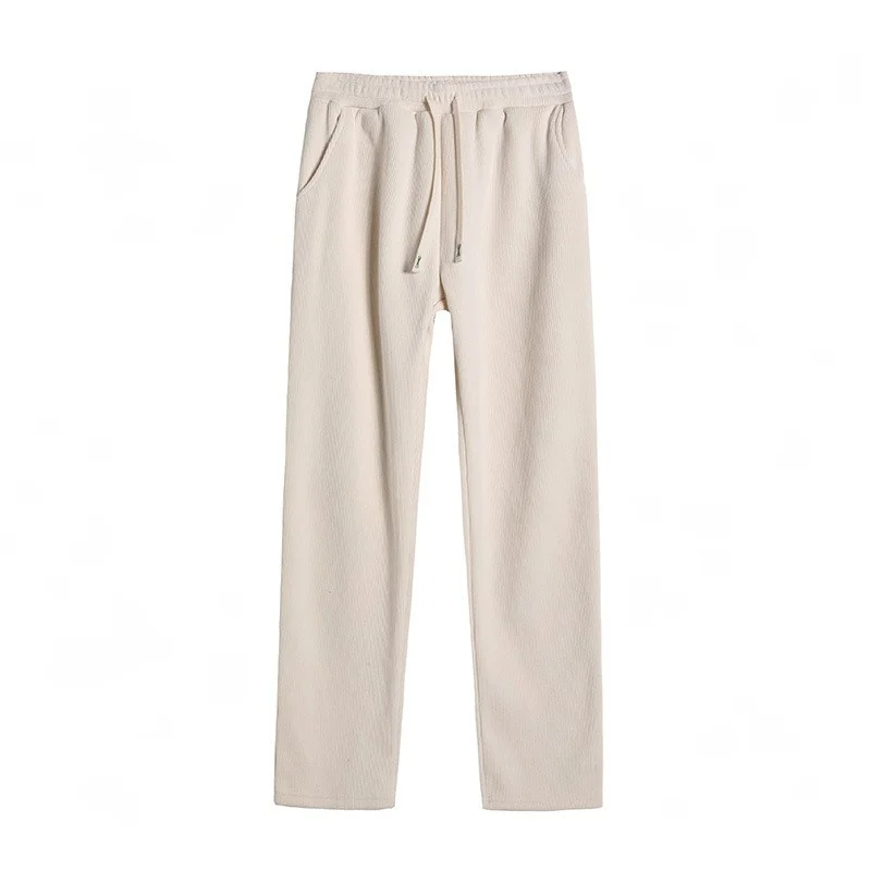 Spodnie damskie z wysokim stanem, ocieplane polarem, z prostymi nogawkami, z bawełny i aksamitu, jesienno-zimowe, wygodne, codzienne spodnie o prostym kroju.