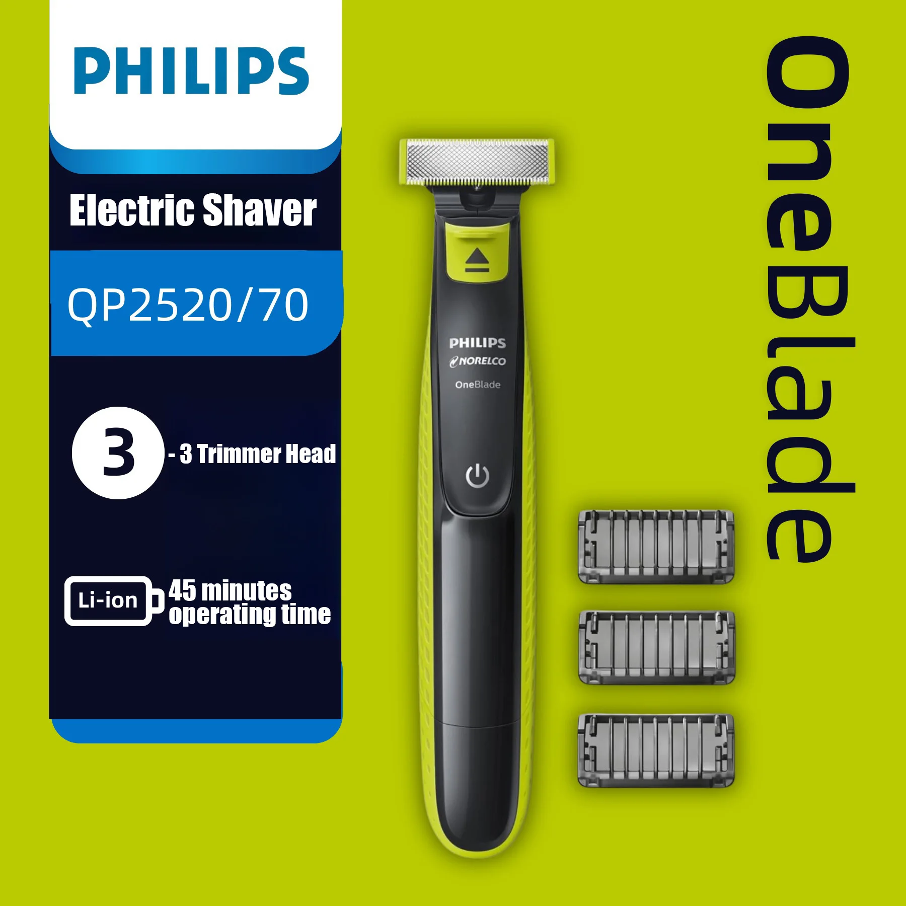 

Бритва Philips Norelco OneBlade QP2520, гибридный Электрический триммер для бороды с 3 расческами