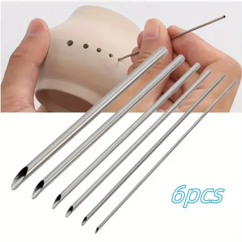 6-Piece Stainless Steel Circle Hole Cutter Set, Pottery Punch Tool for DIY Teapot Spout Making, Clay Craft Handmade Drilling Kit