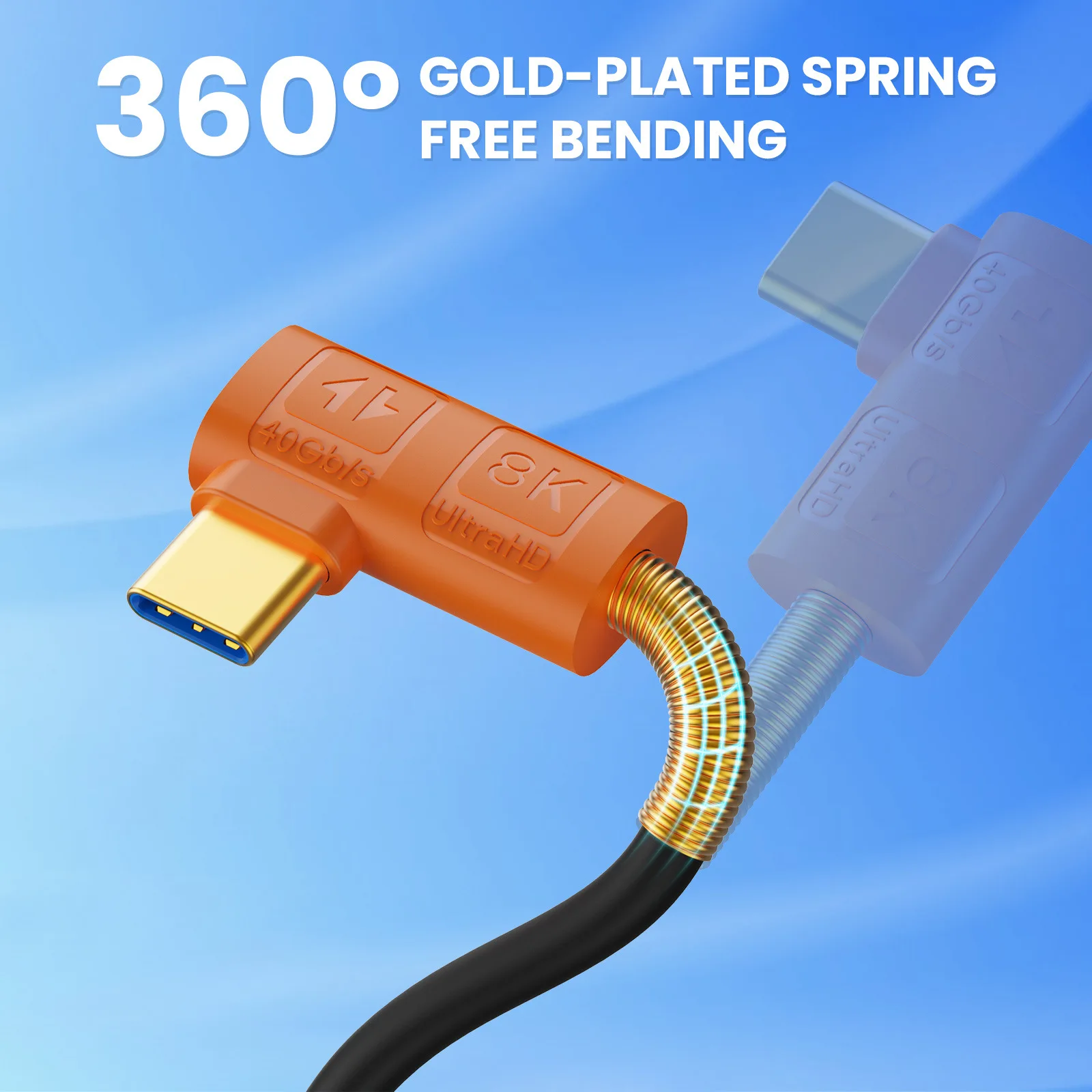 Silicone USB4 Cable 240W PD Fast Charging 40Gbps Thunderbolt 4 Compatible USB C to USB C 8K@60Hz Video Right Angle 90 Degree