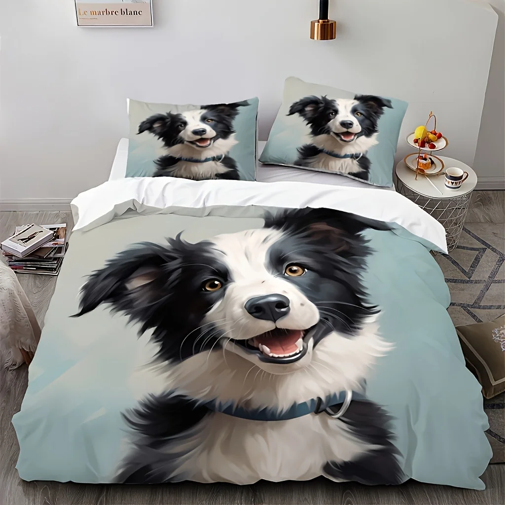 3D Printed Duvet Cover Set Healing Smile Border Collie Soft Bedding Set Single Twin Size Must-Have For Pet Lovers' Bedroom Decor