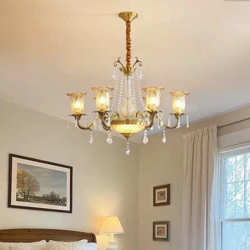 Crystal Chandelier With Lamp Shade For Living Room Gold Chandeliers Bedroom Farmhouse Church Pendant Lights Dining Room Light