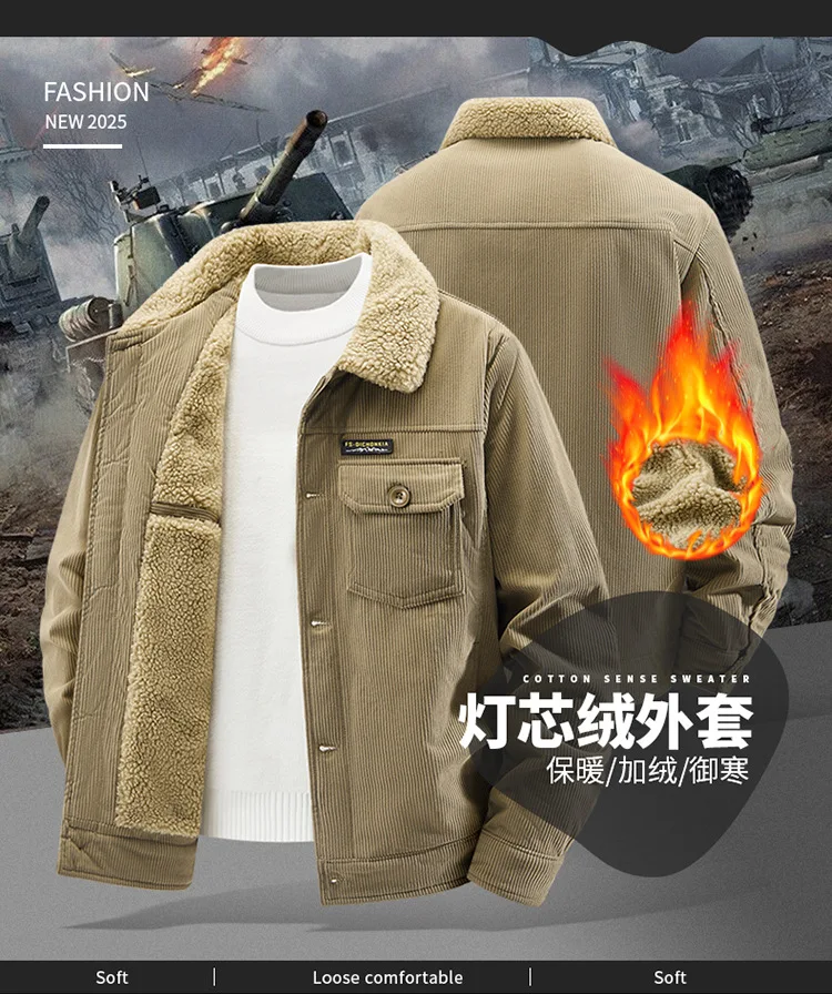 2025 neue Winter Männer Cord Fleece Jacken Warme Parkas Mäntel Männlichen Outwear Casual Mäntel Qualität Männer Lose Werkzeug Jacken