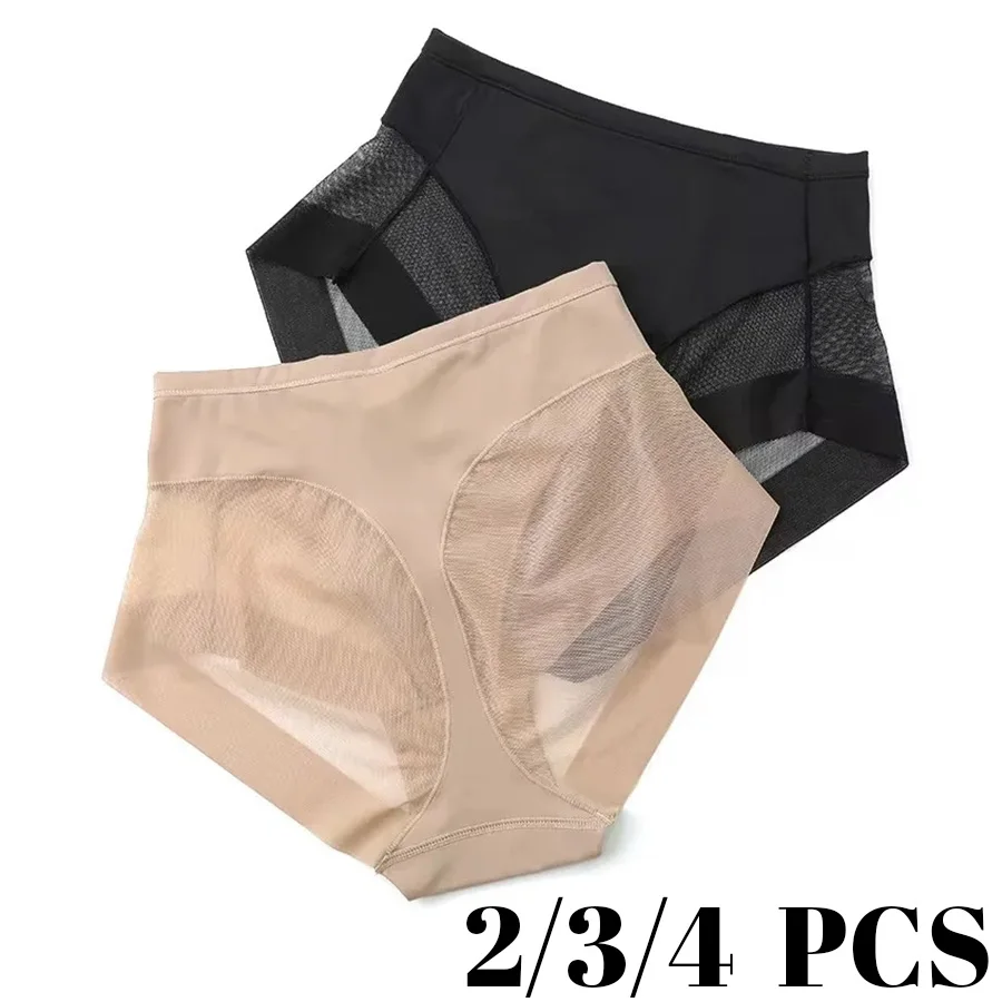 2/3/4pcs Sexy Mid Rise Oversized Underwear for Women with A Tight Waistband and Lifting Buttocks Transparent Cosy Elastic Briefs