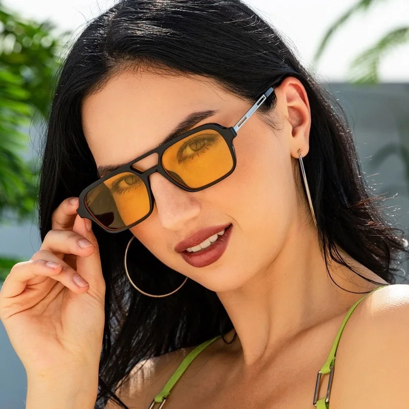 

Retro Double Beam Women Sunglasses Fashion Gradient Eyewear Trending Square Hollow Sun Glasses Men Shades UV400 Oculos De Sol