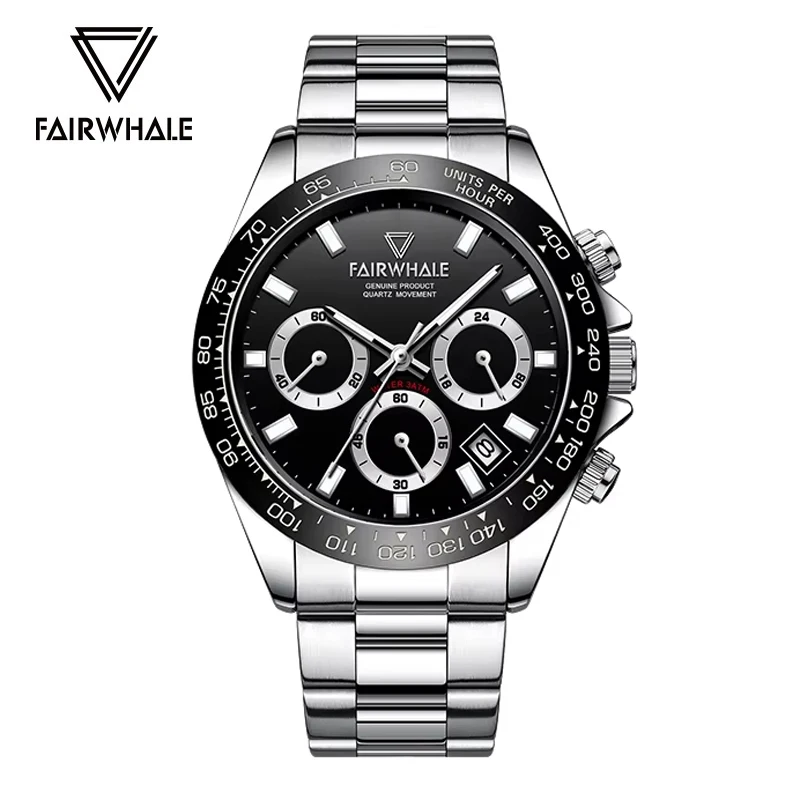 Mark Fairwhale 2025 Men's Quartz Watch Popular Three Eye Circular Multifunctional Sports Waterproof Chronograph Quartz Watch Men