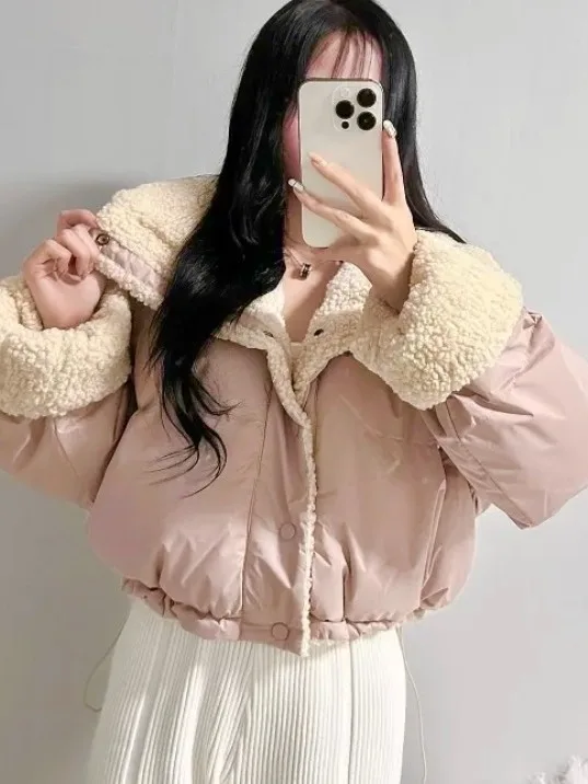 한국 슬레 오르트 코튼 재킷 여성용 겨울 루즈핏 양털 칼라 롱 코트