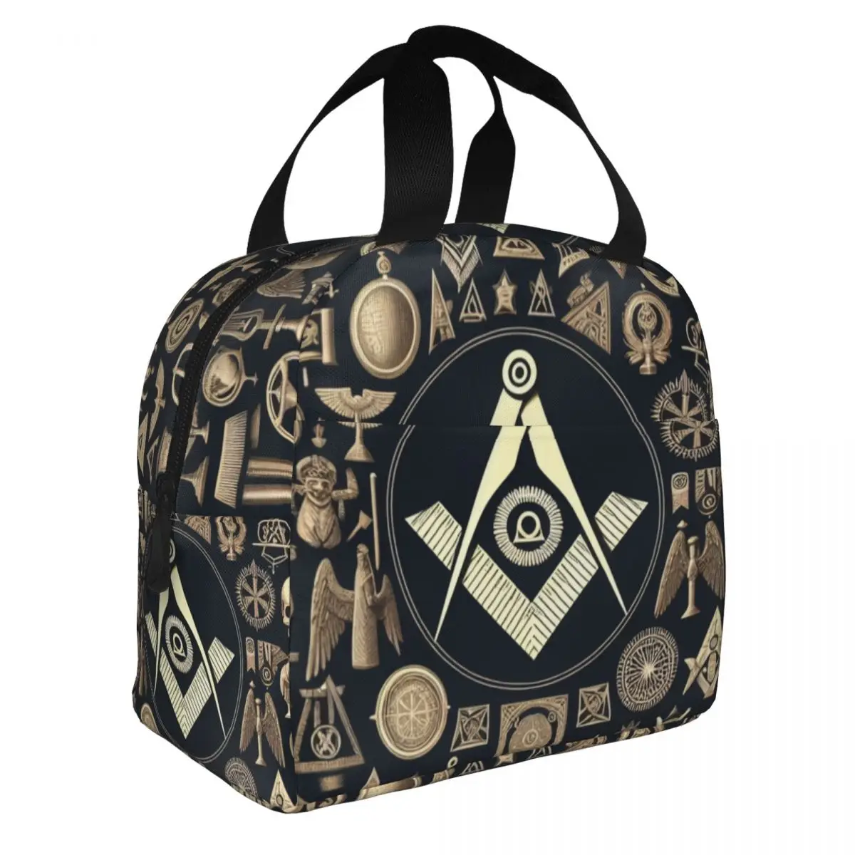 Freemason Gold Square And Compass Thermal Insulated Lunch Bag Women Freemasonry Symbol  Portable Lunch Container for Food Box