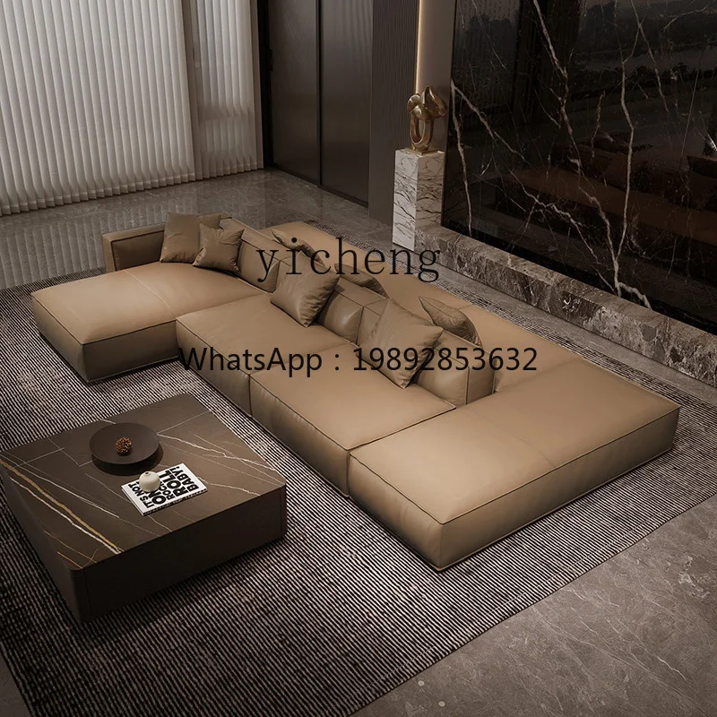 H3-19double-sided leather sofa villa two-way two-sided island brown tofu block