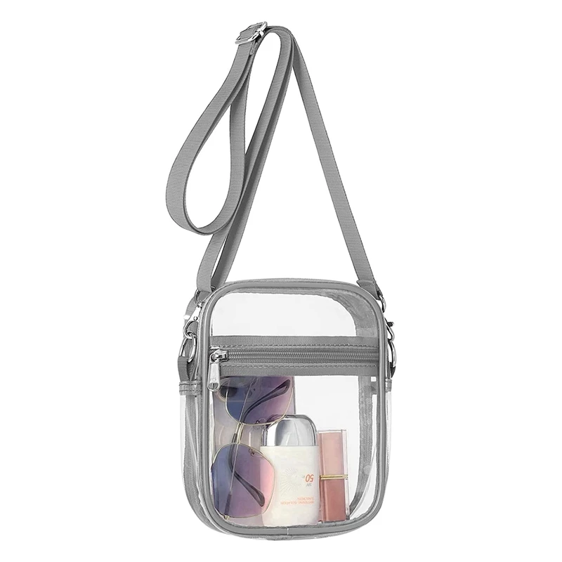 Kf-2X Clear Bag com alça de ombro ajustável, estádio aprovado bolsa para esportes ao ar livre, cinza, quente