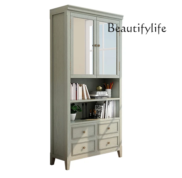 

Solid wood combination bookcase American display glass door storage cabinet living room high cabinet floor double door cabinet