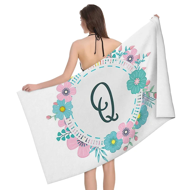 1pc Flower wreath letter pattern Pattern Beach Towel,Ultra-Fine Fiber Beach Blanket,Highly Absorbent Bath Towel,Suitable