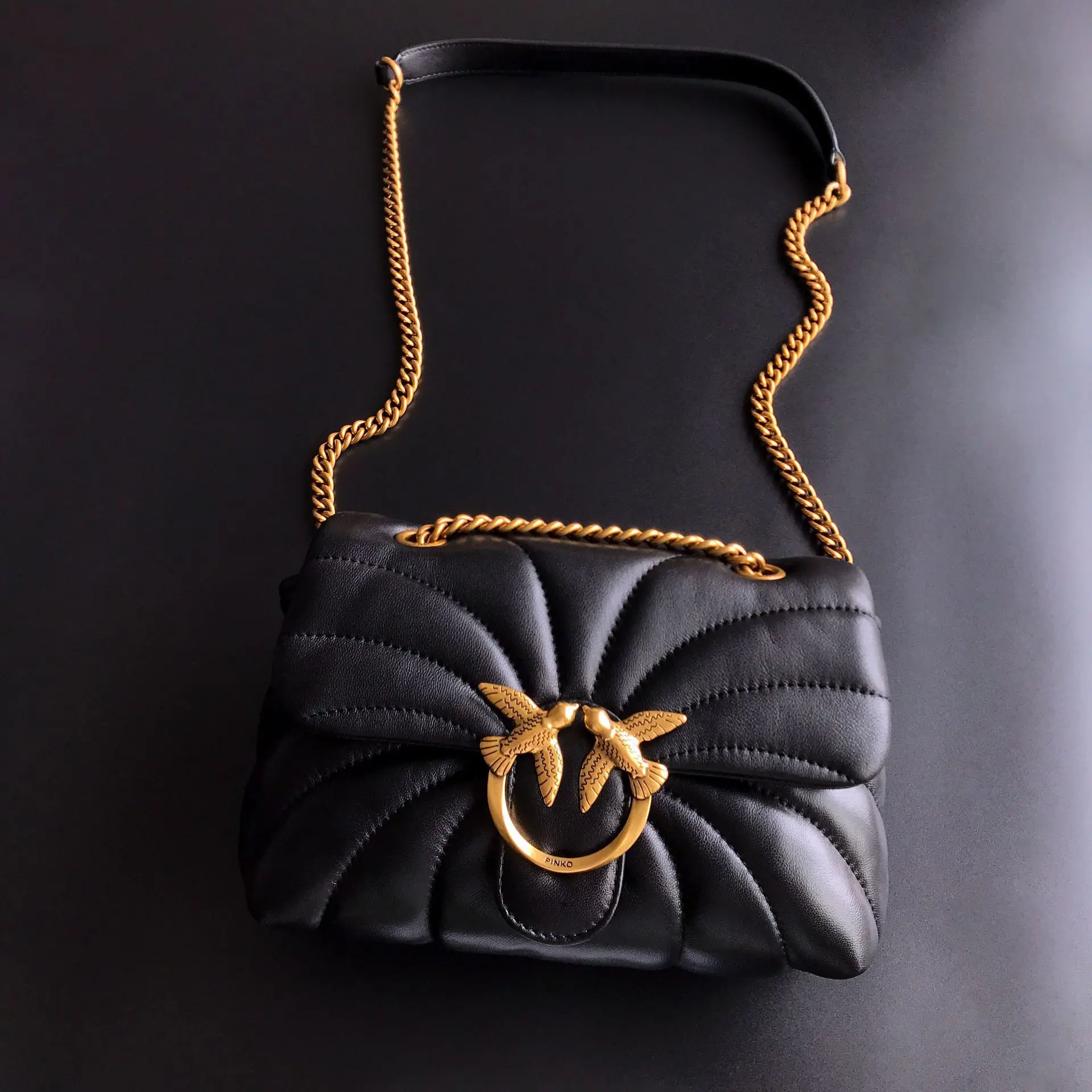 New Arrival Pinko Same Style Genuine Leather Puff Swallow Bag Chain Cross-Body Flying Bird Double Flying Swallow Women's Bag