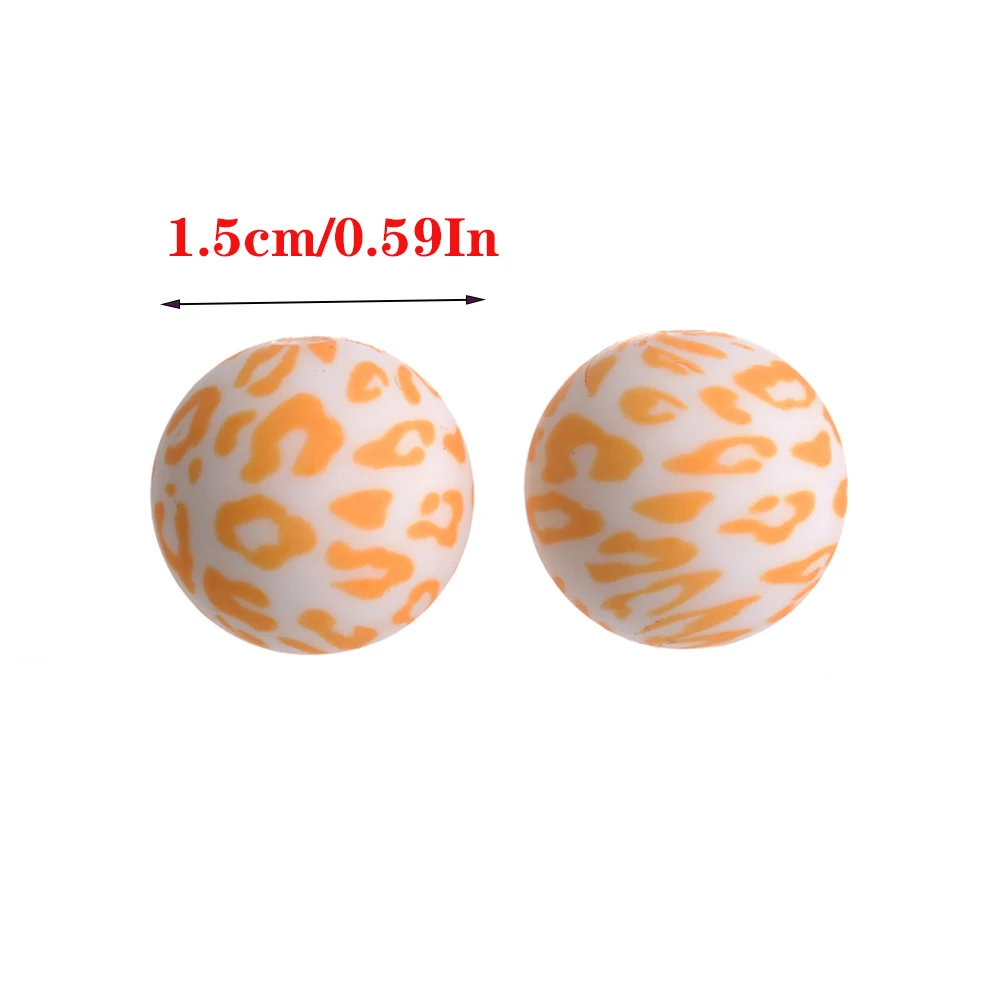 10Pcs Round Printed Silicone Beads 15mm Leopard Print Silicone Beads For Jewelry Making DIY Jewelry Accessories