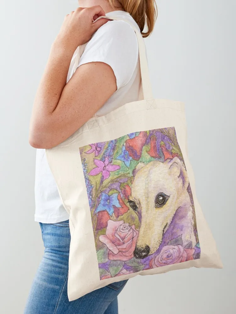 

Shy flower whippet greyhound dog hiding in the garden Tote Bag Candy bags Eco bag shopping bag